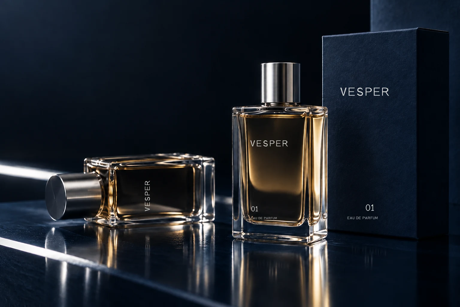VESPER: fictional fragrance packaging set in Signurio Sans